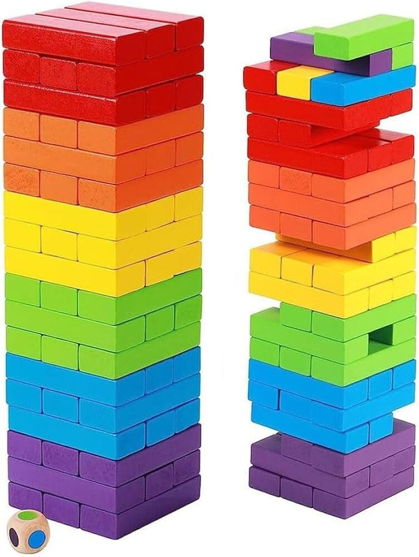 ADTOO Wooden Blocks Tower Game for Kids,Skill Development Puzzle,54 Pieces(Multicolor)