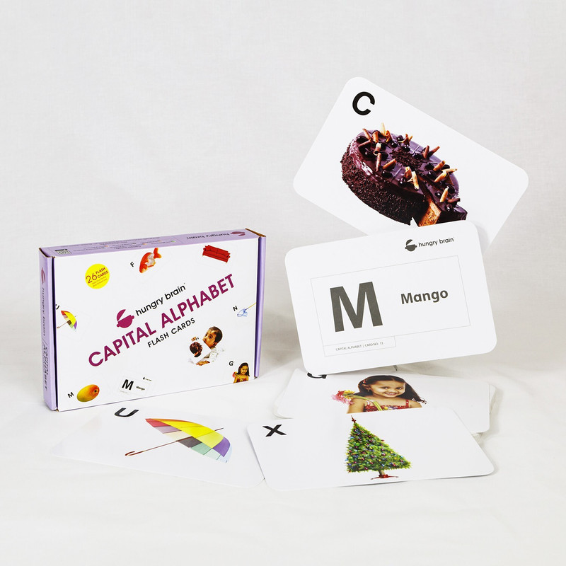hungry brain CAPITAL ALPHABET, 26 Flash cards for babies Early Learning (3 months to 6 years)(Purple)