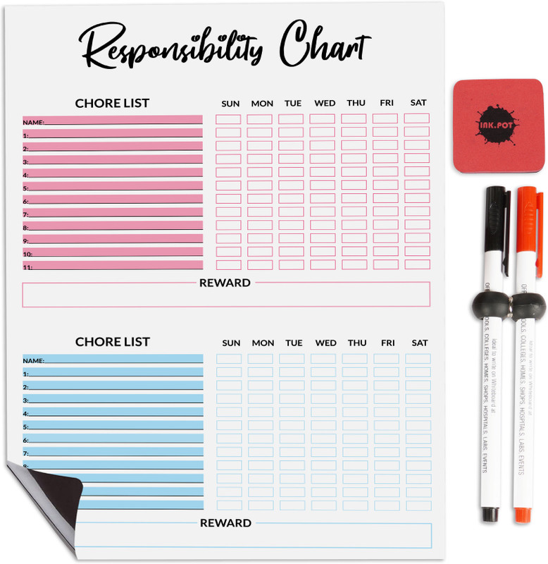 Inkdotpot Magnetic Whiteboard My Responsibilities Chore Chart/ Planner for Refrigerator(White)
