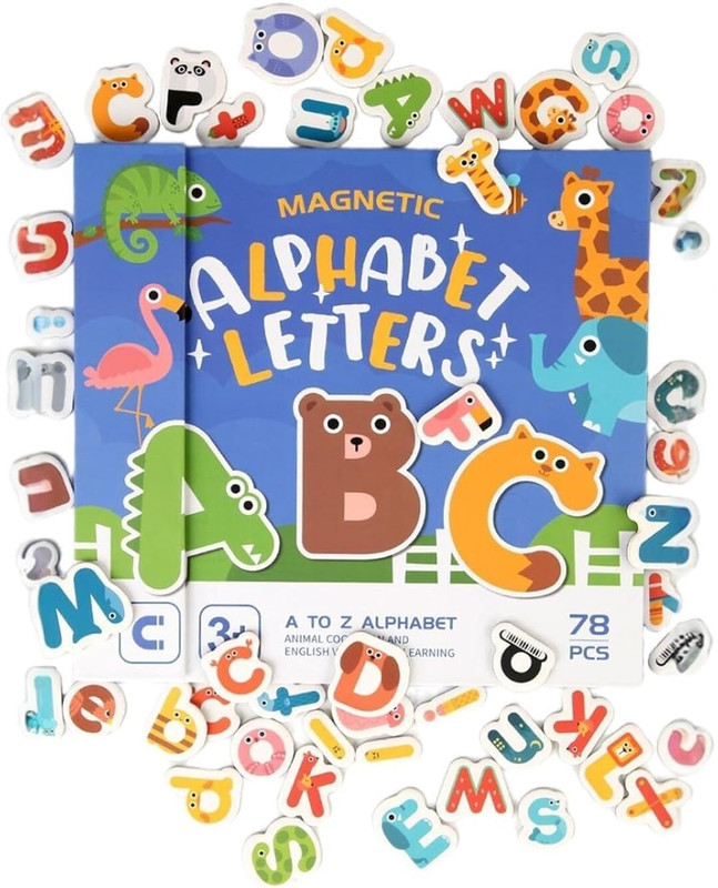 Minnics 78 Magnetic Alphabet Letters for Kids - Fridge Magnets Uppercase & Lowercase(Blue)