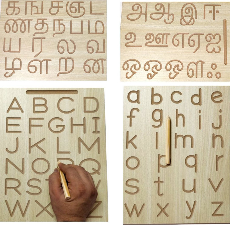 APD Tamil Vowels & Consonants learning Board |Capital & Small ABCD writing board(Beige)