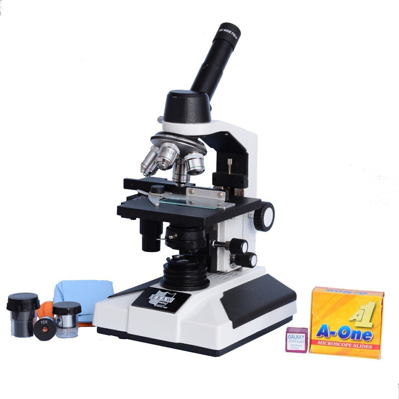E.S.A.W Monocular Microscope With 50 Blank Slides And Cover Slips(White)