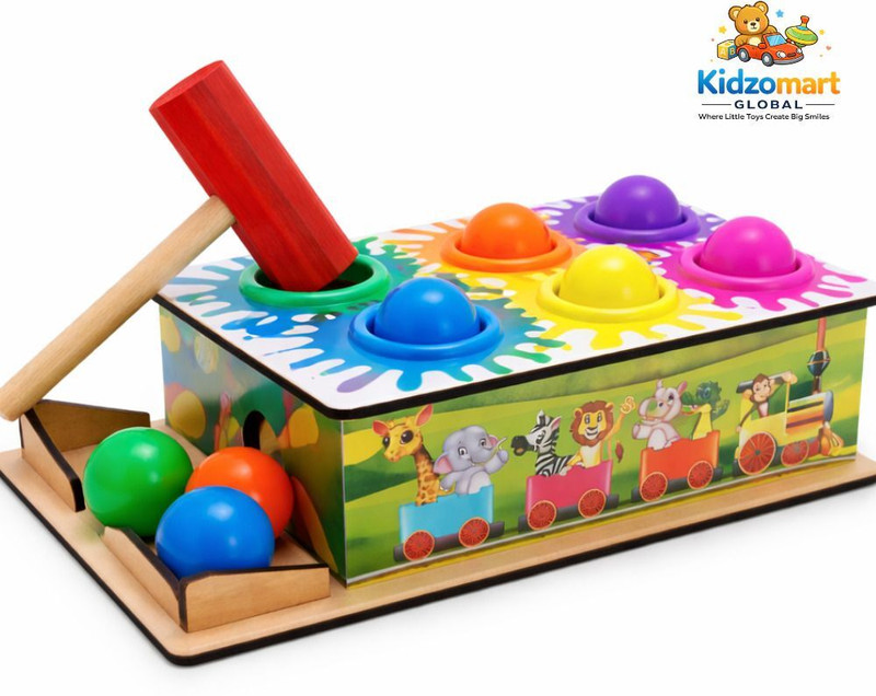 Kidzomart Global KidzomartGlobal Wooden Hammer Ball Toy with 6 Colorful Balls & Mallet(Multicolor)