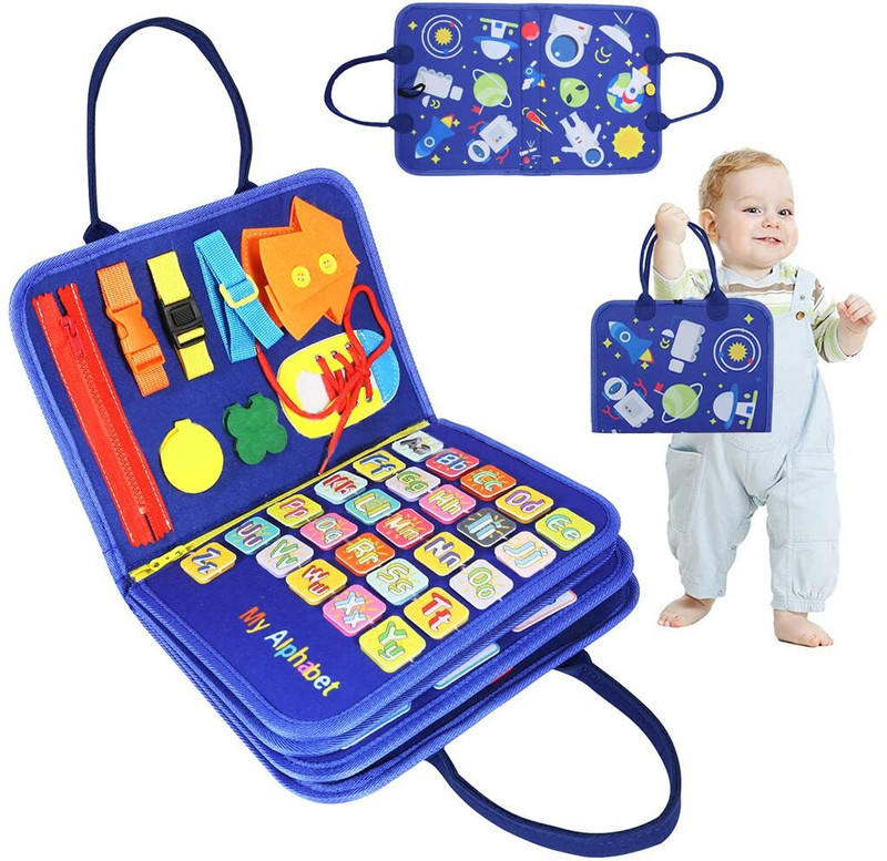 maycreate Soft Felt Busy Board Montessori Kids Learning Tool(Blue)