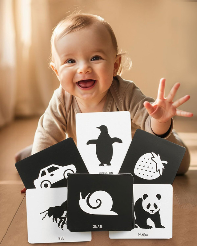 Play Nation Premium 30 Pieces High Contrast Non-Toxic Flash Cards for Newborns & Infants |(White, Black)