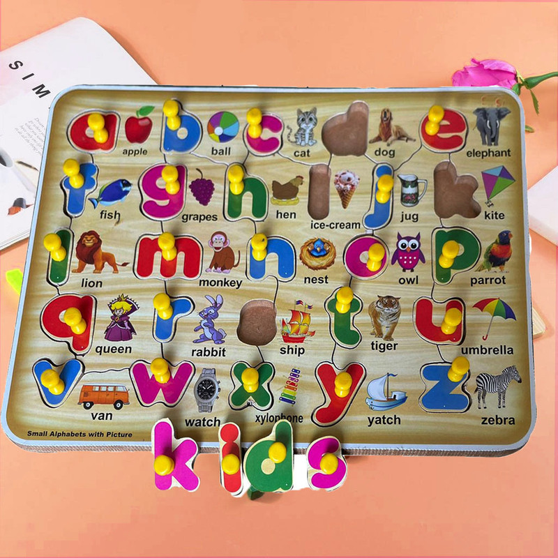 SHALAFI Wooden Learning Small Letters Alphabets Board for Kids,Educational Learning Tray(Beige, Multicolor)