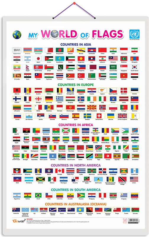 GO WOO My World of Flags Educational chart with Big font and Dust resistant Lamination(Multicolor)
