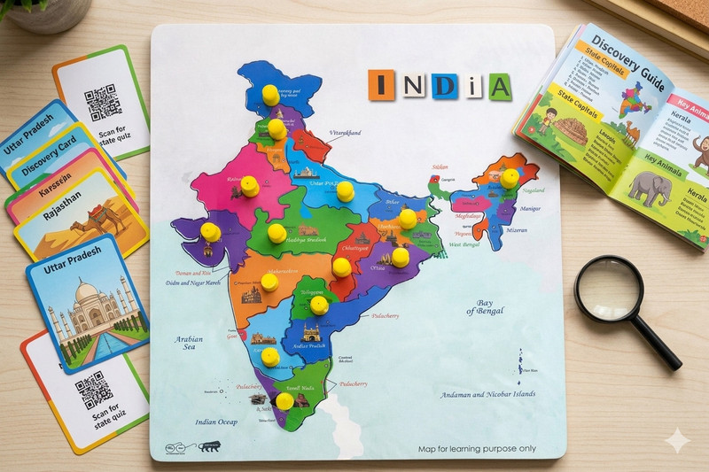 Swati Creation Wooden India Map Puzzle Board for Kids | Educational Geography Toy | Age 3+(Multicolor)