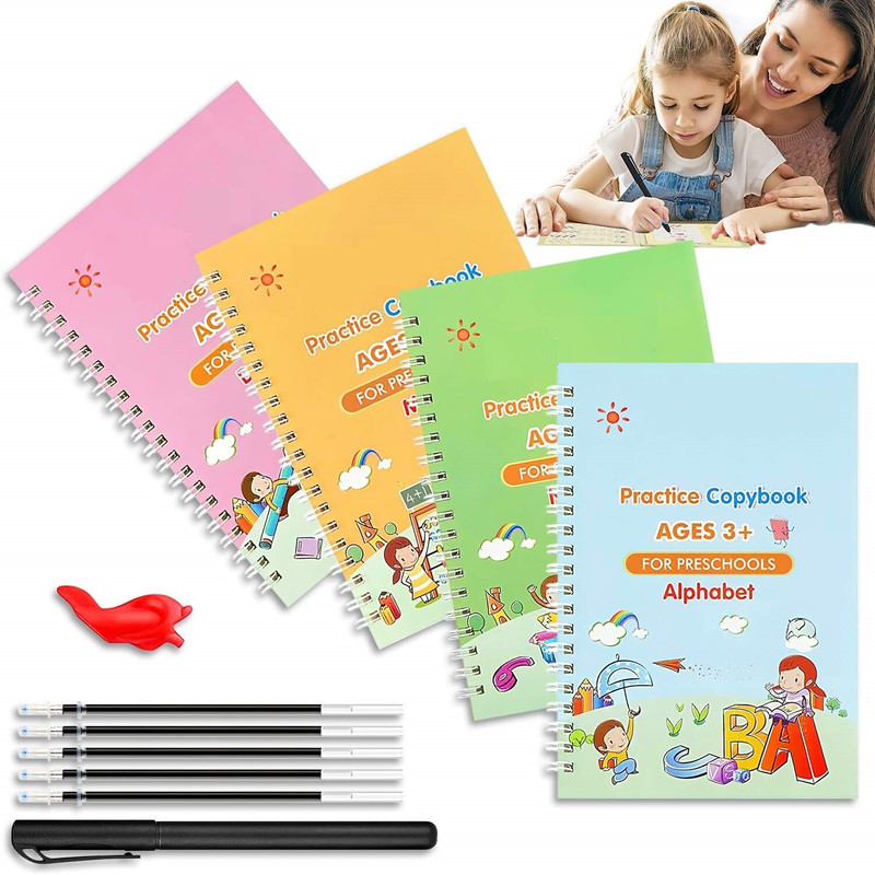 QERINKLE Sank Magic Practice Copybook Number Tracing Book for Preschoolers with Pen(Multicolor)