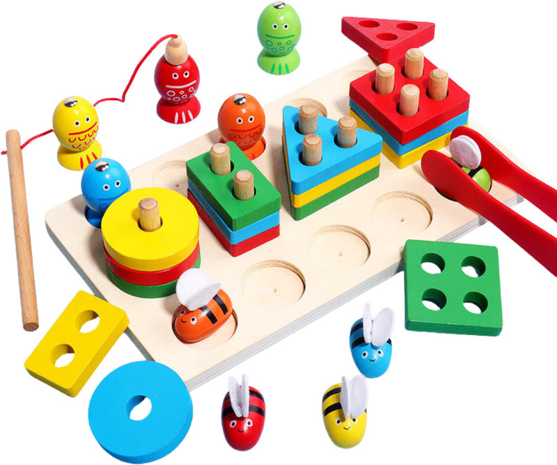 MARA BOMMAI Montessori Wooden Toys for 1+ Year Old | Shape Sorter & Fishing Toy for Kids(Multicolor)