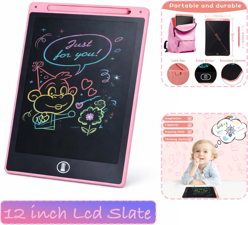 Virth 12-inch LCD Writing Tablet with Screen Lock & One-Touch Erase Learning Toy(Multicolor)