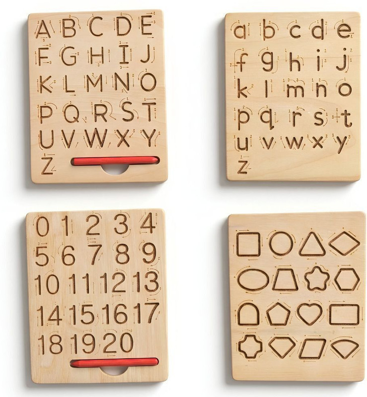 Tiny Genie Wooden Tracing Boards Set of 2 for Kids ABC, Numbers & Shapes Toy(Beige)