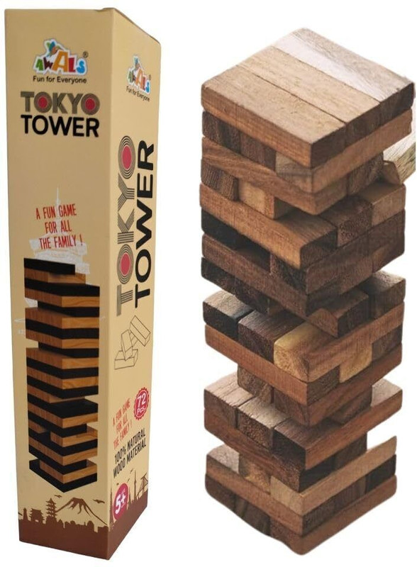 BKDT Marketing Wooden Tumbling Tower Game Indoor Stacking Puzzle Blocks for Kids & Families(Brown)