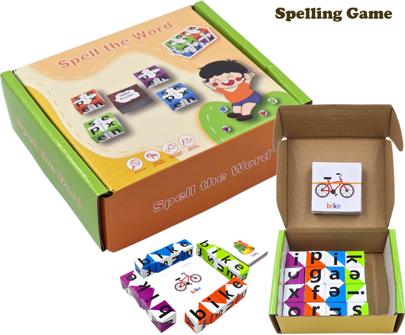 poksi Spell The Word Educational Toy Set - Wooden Blocks and Cards for Kids Learning(Multicolor)