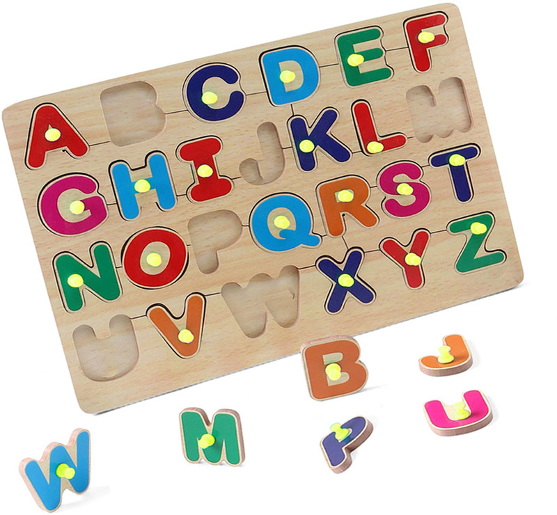 AMUSING Best Capital Letters ABCD English Alphabet Wooden Puzzle Board for Kids(Brown)