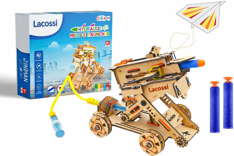 Zinsy 2 in 1 Hydraulic Missile Launcher DIY Project Kit Toy for Kids 8 To 14 Years(Multicolor)