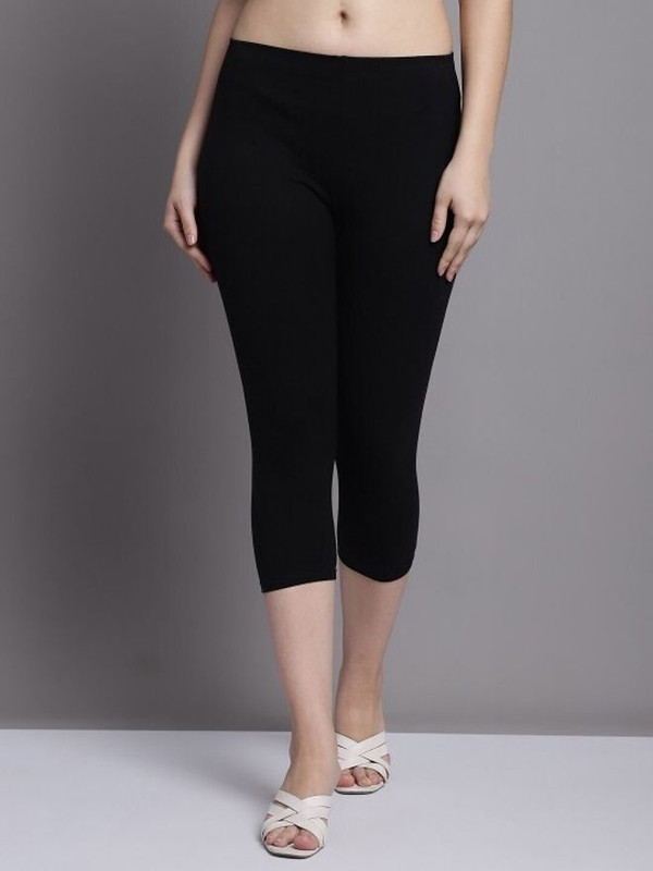 Trend Level 3/4th/Calf Length Western Wear Legging(Black, Solid)