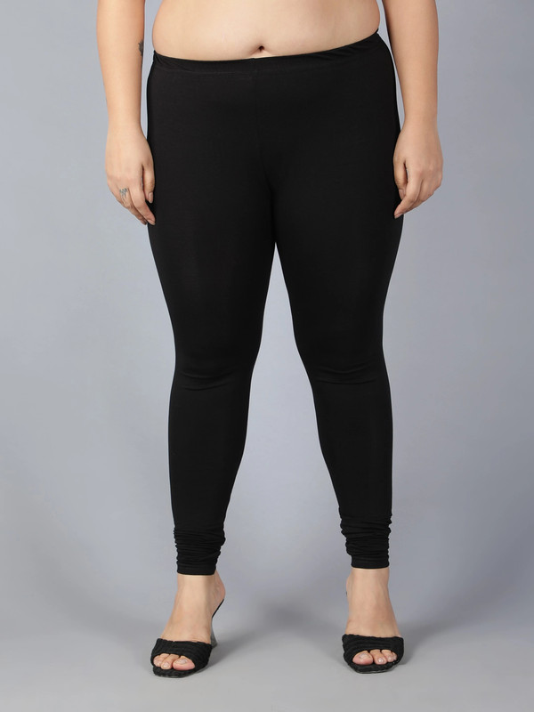Plus Size Churidar Length Ethnic Wear Legging(Black, Solid)