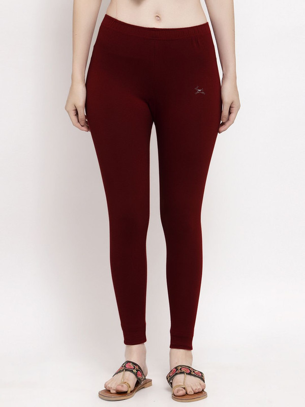 Trend Level Ankle Length Western Wear Legging(Maroon, Solid)