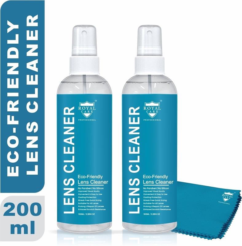 ROYAL CARE PROFESSIONAL Lens Cleaner Spray 100ml +100ml with 1 Microfiber Cloths Used For Eyeglasses  Lens Cleaner(200 ml, 6x5 inch, Pack of 2)