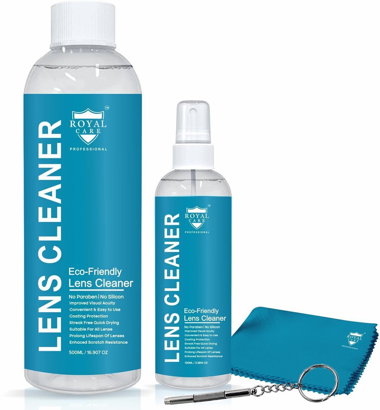 ROYAL CARE PROFESSIONAL Lens Cleaner Spray 100ml + 500ml Refill Bottles +1 Cleaning Cloths + Screw Drive  Lens Cleaner(600 ml, 6x5 inch, Pack of 4)