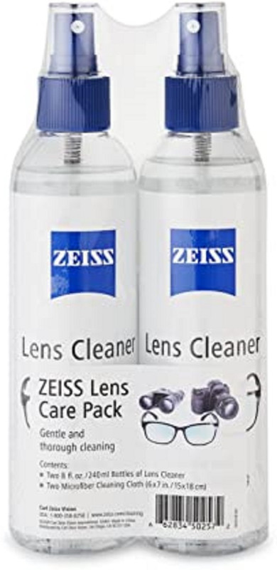 ZEISS Lens Care Pack Two 8 oz Bottles of Lens Cleaner, Two Microfiber Cleaning Cloths  Lens Cleaner(480 ml, 3 inch, Pack of 8)