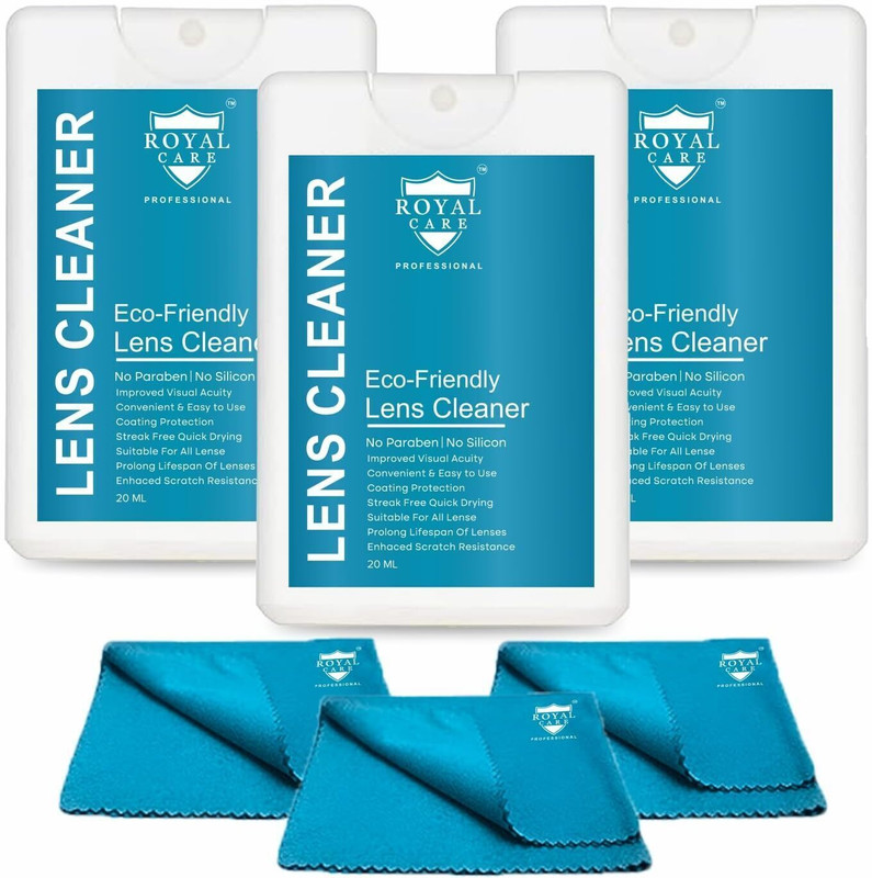 ROYAL CARE PROFESSIONAL Lens Cleaner Spray Kit – 3 Pcs 20ML Refill Bottles + 3 Microfiber Cloths  Lens Cleaner(20 ml, 6x5 inch, Pack of 6)
