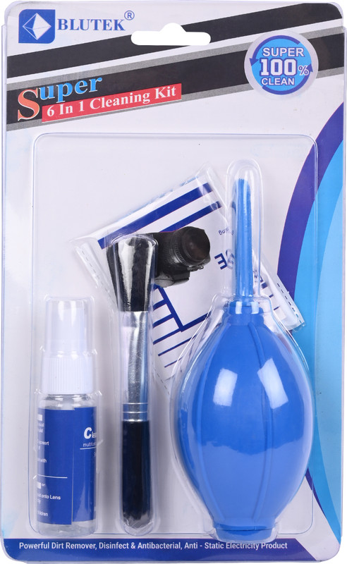blutek 6 IN 1 Cleaning Kit for Cameras Lenses Binoculars,LCD,Laptops,  Lens Cleaner(20 ml, 4x4 inch, Micro-Fibre Cloth, Brush, Liquid Solution, Powerful Dust Blower, inch, Pack of 6)