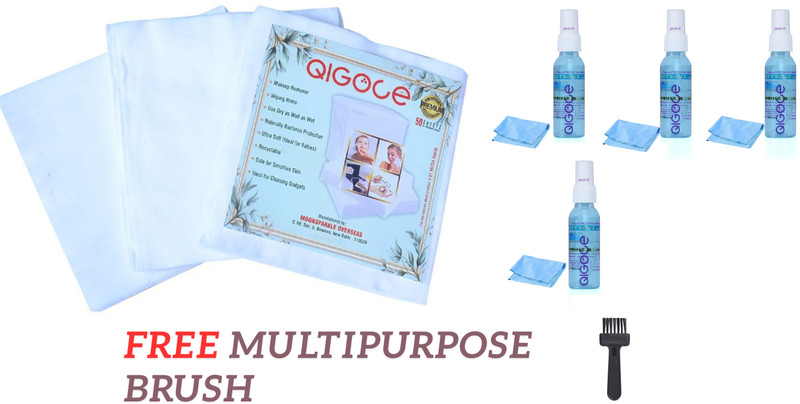 qigole 50 wipes per pack, 8x8 inches and 1 Lens Cleaner Liquid for Mobiles  Lens Cleaner(50 ml, 5 inch, Pack of 1)