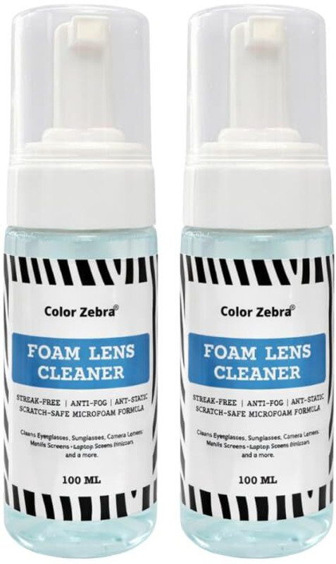 Color Zebra Foam Lens Cleaner Spray | Eyeglasses, Helmets, Cameras, Laptop Screens & Mobiles  Lens Cleaner(200 ml, 3X3 inch, Pack of 2)