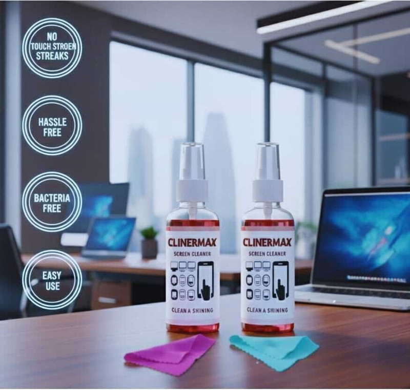 Clinermax 50ml Screen Cleaner Pocket Spray Combo with Microfiber Cloth for Mobile Laptop  Lens Cleaner(100 ml, Microfiber Cloth Size: 12 × 12 cm inch, Pack of 2)