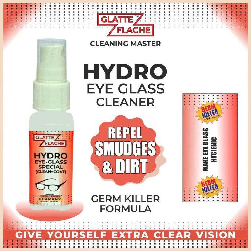 GLATTE FLACHE Hydro Spectacle Cleaner Liquid for Clear Lens Vision and Germ Lens Cleaner(50 ml, GERMAN HYDRO FORMULA inch, Pack of 1)