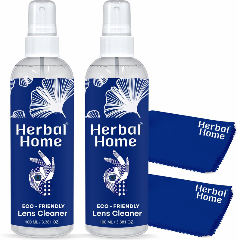 Herbal Home Lens Cleaner 100 Ml and 100 Ml For Glasses, Screens and 2 Cloth  Lens Cleaner(200 ml, 6x5 inch, Pack of 4)
