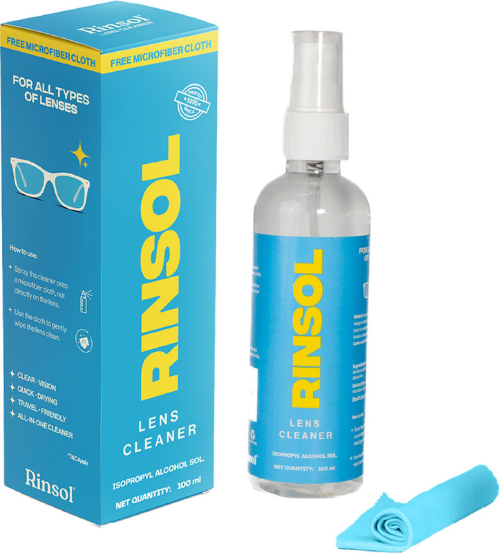 Rinsol Lens Cleaner Eye glasses Opticals, Anti-Static Spray with Free Microfiber Cloth  Lens Cleaner(100 ml, 4 inch, Pack of 1)
