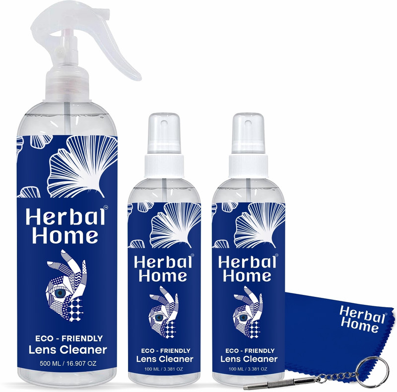 Herbal Home Lens Cleaner 500 Ml & 100 Ml & 100 Ml & 1 Cloth, 1 Screwdriver  Lens Cleaner(700 ml, 6x5 inch, Pack of 5)