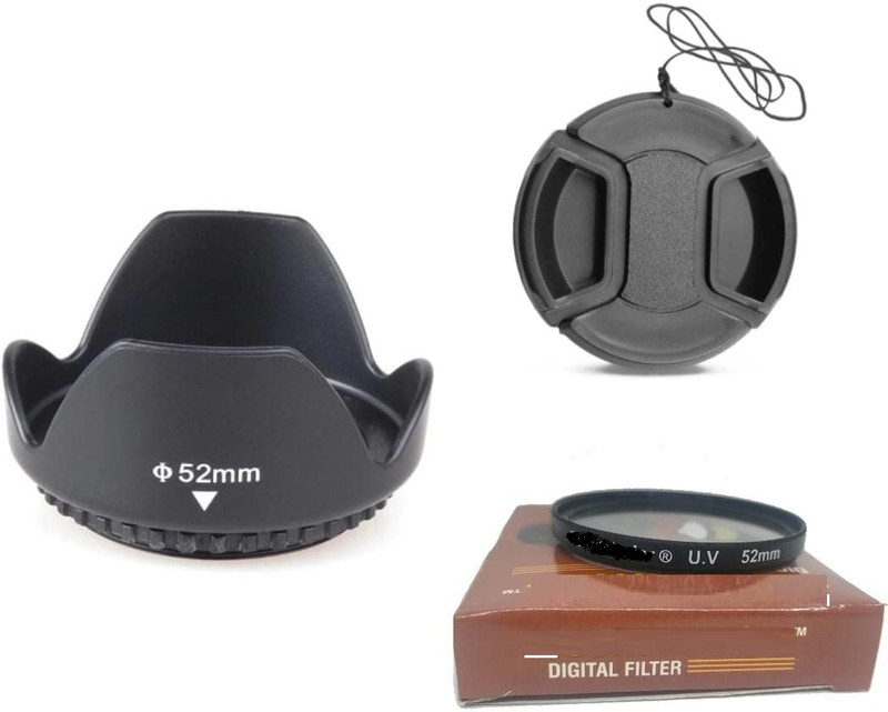 SUPERNIC 3PCS Combo for 52mm Flower Shape Lens Hood + Lens Cap and UV Filter  Lens Hood(52 mm, Black)