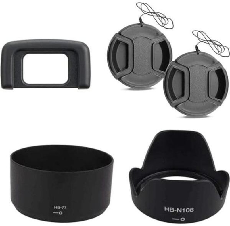 SUPERNIC 5pcs Combo for D3500 (Lens Hood + dk25 Eyecup and 55mm + 58mm Lens Cap), Lens Hood(58 mm, Black)