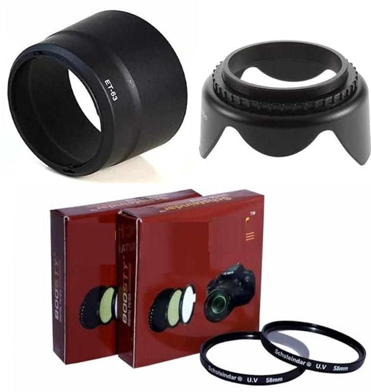 SUPERNIC Combo ET-63 Lens Hood & 58mm Flower Lens Hood & 2pcs 58mm UV Lens Filter Camera  Lens Hood(58 mm, Black)