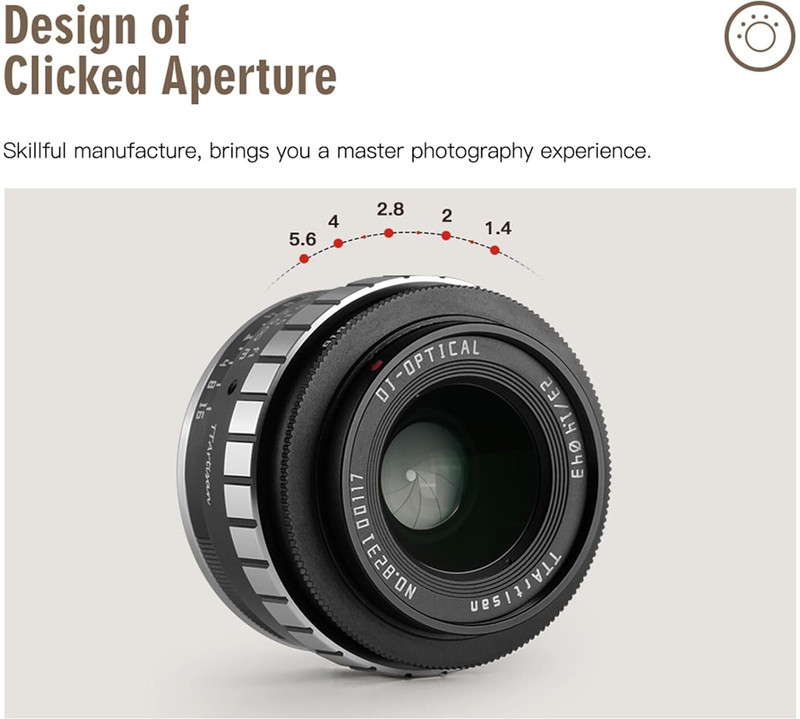 TTArtisan 23mm F1.4 APS-C es for Fuji X-Mount X-A1 X-A10 X-A3 X-A7 X-M1 X-M5 X-H1 X-H2S X-T1 X-T10 X-T2 X-T3 X-T4 X-T100 X-T30 II X-T50 X-PR01 X-PR03 X-E4 X-S20 Wide-angle Prime  Lens(Black, 23 mm)