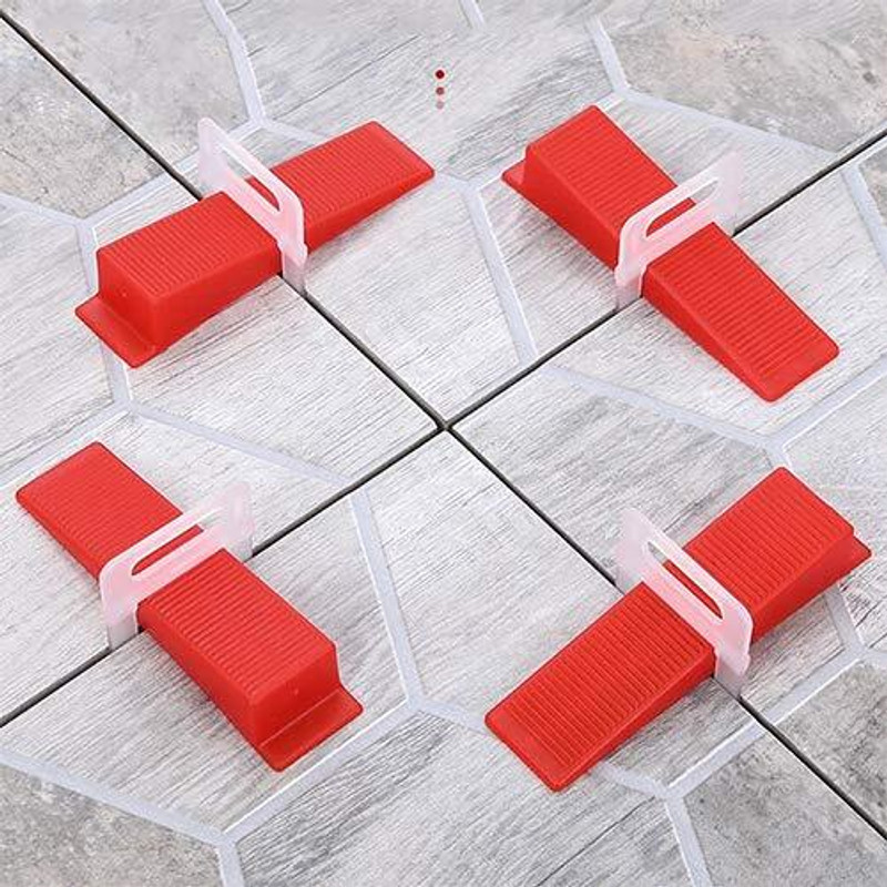 NIKTION Tile Leveling System Plastic 1.6 MM 100 Sets Tile Leveling System Wall Floor Spacer Tile Levelling Tool, 100 Wedge and 100 Spacers Strap Non-magnetic Line Level(16 cm)