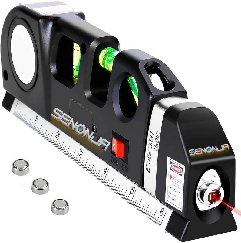 senonja Multipurpose Laser Level Kit - Standard Cross Line Leveler Beam Tool With Rulers ABS Material for Picture Hanging cabinets Tile Walls Non-magnetic Line Level(10 cm)