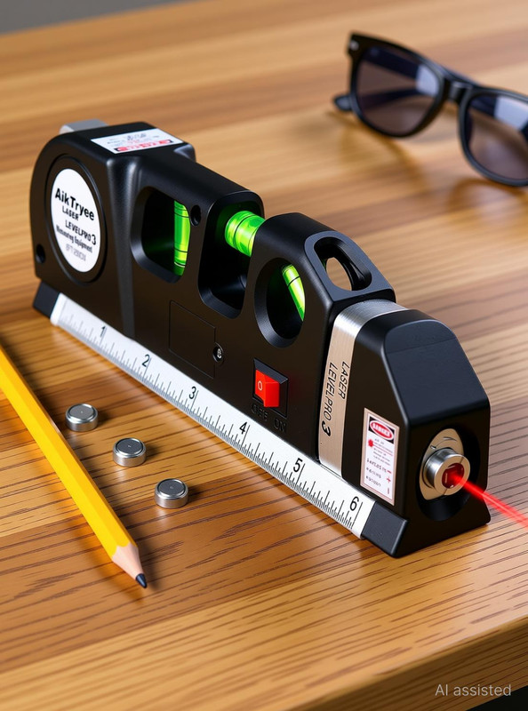AncientKart Laser Level Line Laser Tape Ruler Adjusted and Metric Rulers Level Pro 3 Standard Cross Line 8 feet Measure Tape Ruler Tool Adjusted Non-magnetic Electronic Level(250 cm)