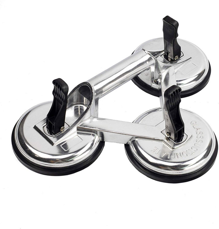 uptodateprouducts Triple Glass Suction Cups Aluminum Vacuum Plate Handle Glass Holder Hooks Lever Tool(13 cm)
