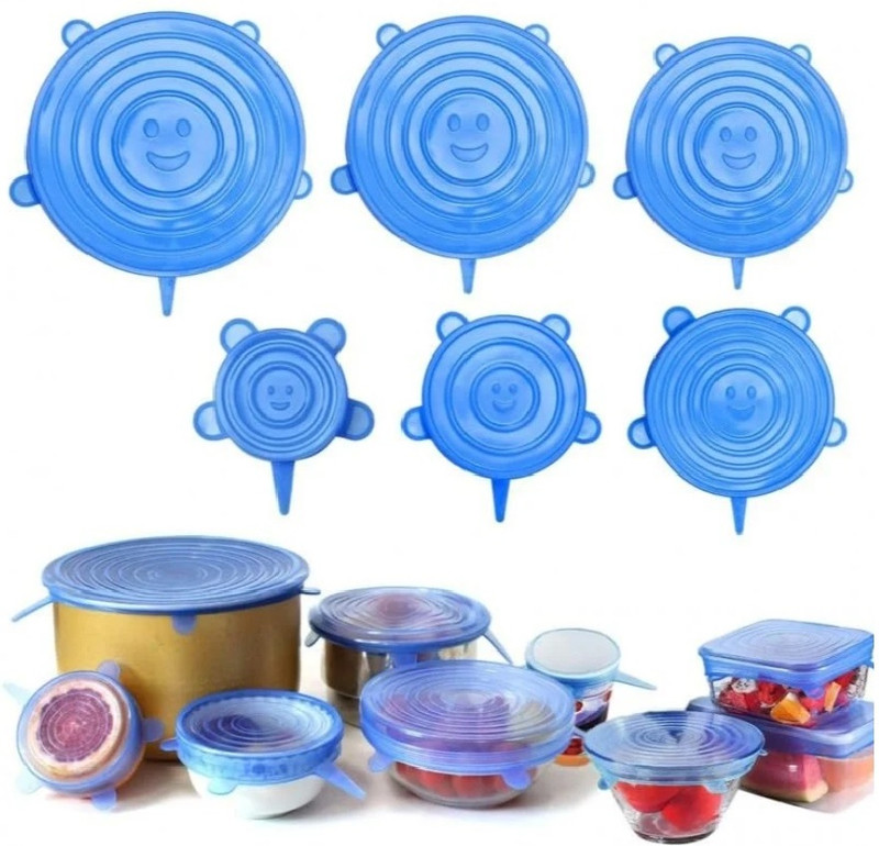 ABlue Clipper Silicone Stretchable/Reusable Flexible Lid fits All Containers Bowl Food Cover 2.6 inch Lid Set, Pack of 6(Silicone)
