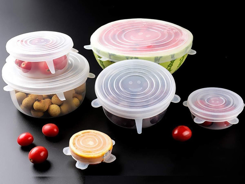 RuHaNest 6 Pcs Silicone Food Wrap Lids 8.07 inch Lid Set, Pack of 6(Silicone)