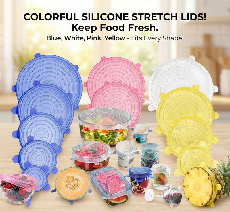 trc Rutvi silicon lids set pack of 6pcs 7.5 inch Lid Set, Pack of 6(Silicone)