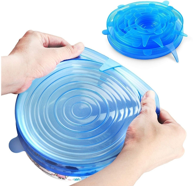 NKD enterprises Silicone Stretchable Reusable Universal Lids | 1 Pack Of 6 sizes (White/Blue) 7 inch Lid Set, Pack of 1(Silicone)