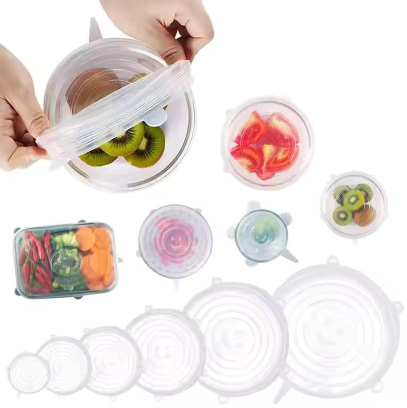 Dhuli Silicone Stretch Lid reuseable Flexible Covers Round Square Bowl Dishe Plate Jar 2.6 inch, 3.7 inch, 4.5 inch, 5.7 inch, 6.5 inch, 8.3 inch Lid Set, Pack of 6(Silicone)