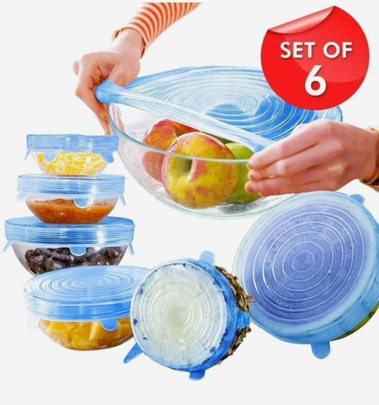 QOZWEID Silicon Lids Covers Flexible Stretchable Lids Cover for Bowls (Set of 6) 2.6 inch, 3.8 inch, 4.5 inch, 5.7 inch, 6.5 inch, 8.3 inch Lid Set, Pack of 1(Silicone)