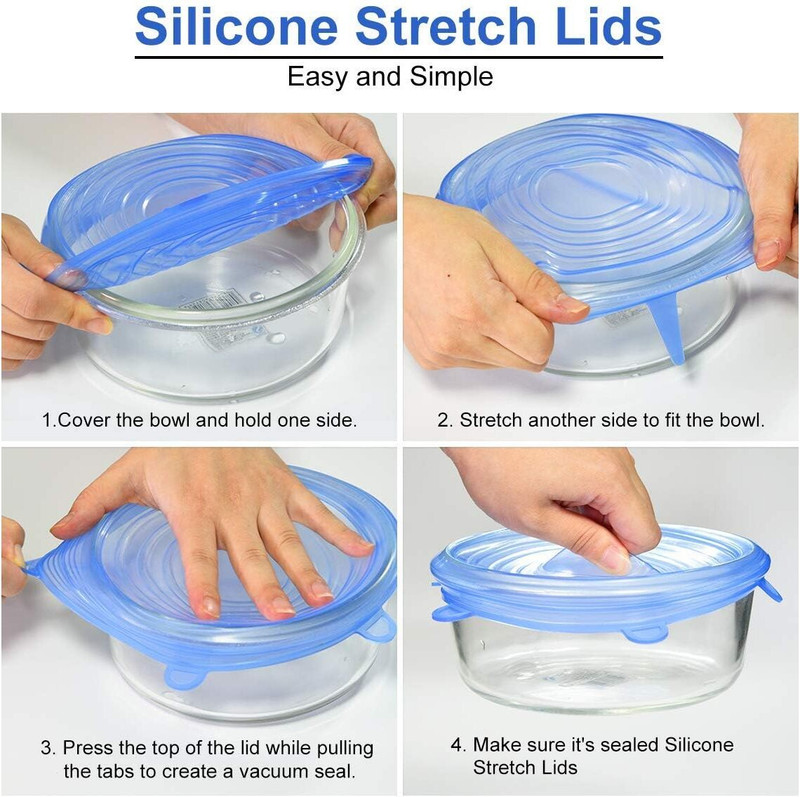 JYNEX 6 Different Sizes Silicone Lids For Food Container Storage, Freezer & Microwave 2.6 inch, 3.8 inch, 4.5 inch, 8.3 inch, 5.7 inch Lid Set, Pack of 1(Silicone)